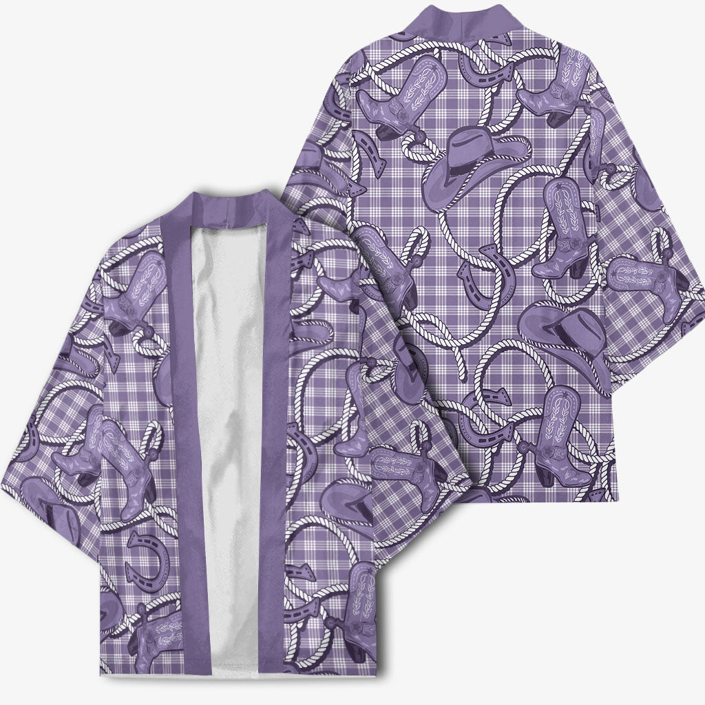 Purple Hawaii Palaka Cowboy Kimono Hawaiian Paniolo Festival Spirit LT19 - Polynesian Pride