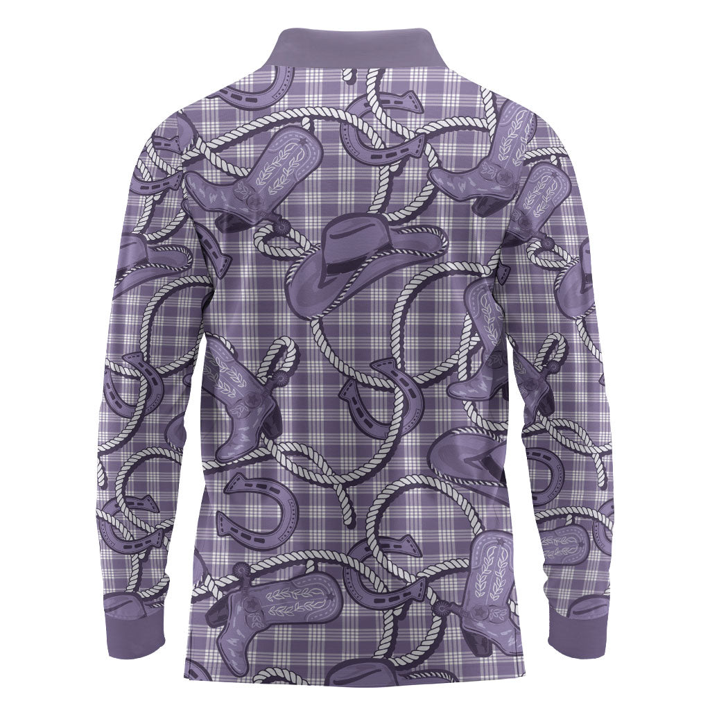 Purple Hawaii Palaka Cowboy Long Sleeve Polo Shirt Hawaiian Paniolo Festival Spirit LT19 - Polynesian Pride