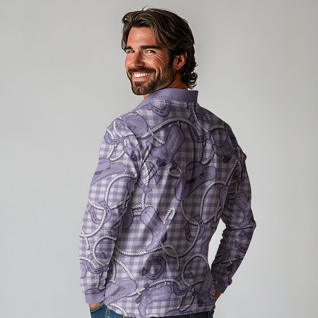 Purple Hawaii Palaka Cowboy Long Sleeve Polo Shirt Hawaiian Paniolo Festival Spirit LT19 - Polynesian Pride