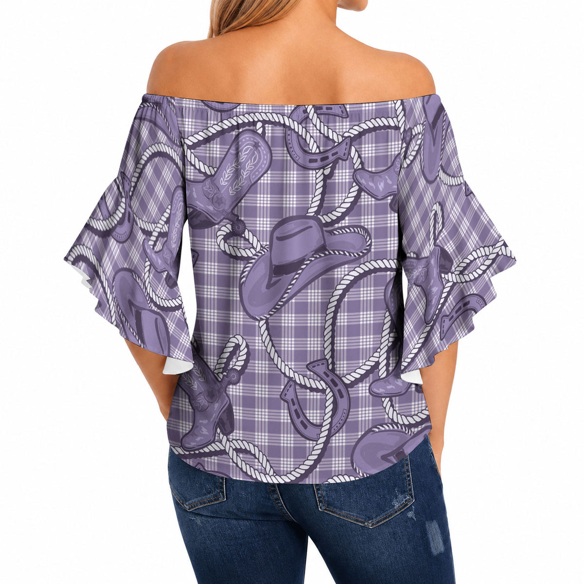 Purple Hawaii Palaka Cowboy Off Shoulder Wrap Waist Top Hawaiian Paniolo Festival Spirit LT19 - Polynesian Pride