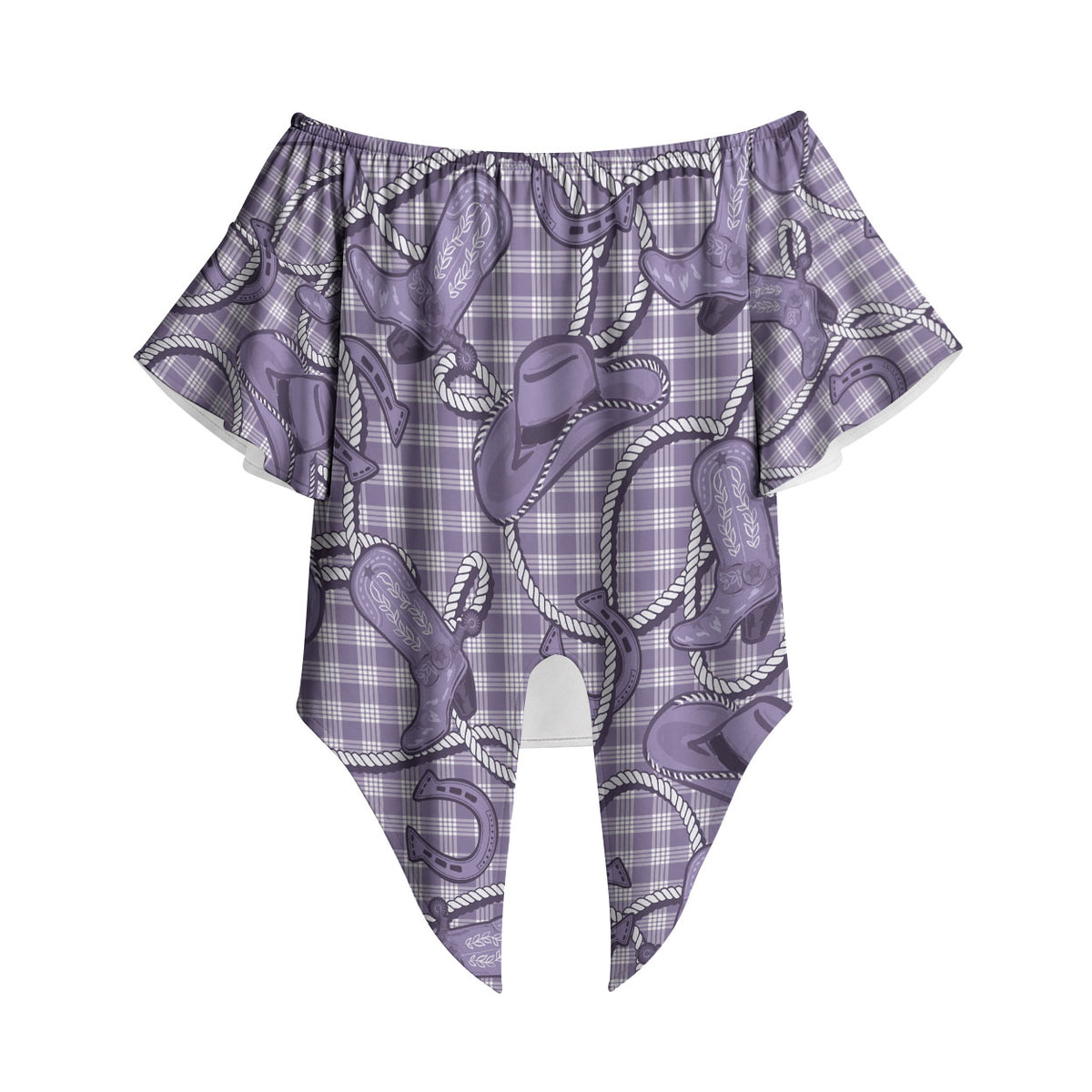 Purple Hawaii Palaka Cowboy Off Shoulder Wrap Waist Top Hawaiian Paniolo Festival Spirit LT19 - Polynesian Pride