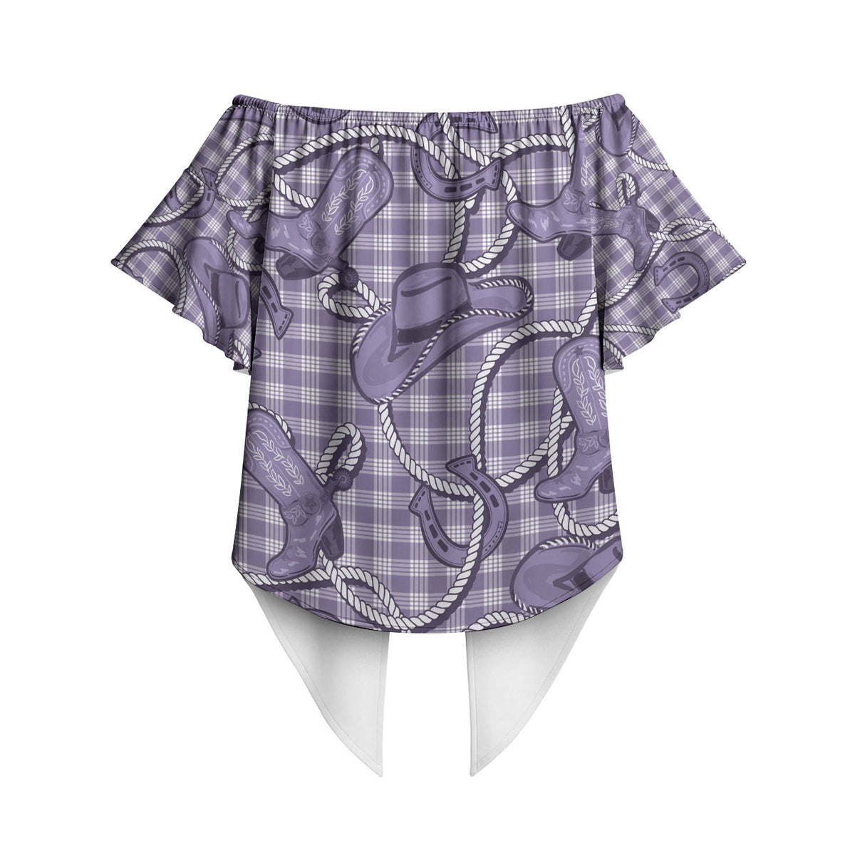 Purple Hawaii Palaka Cowboy Off Shoulder Wrap Waist Top Hawaiian Paniolo Festival Spirit LT19 - Polynesian Pride