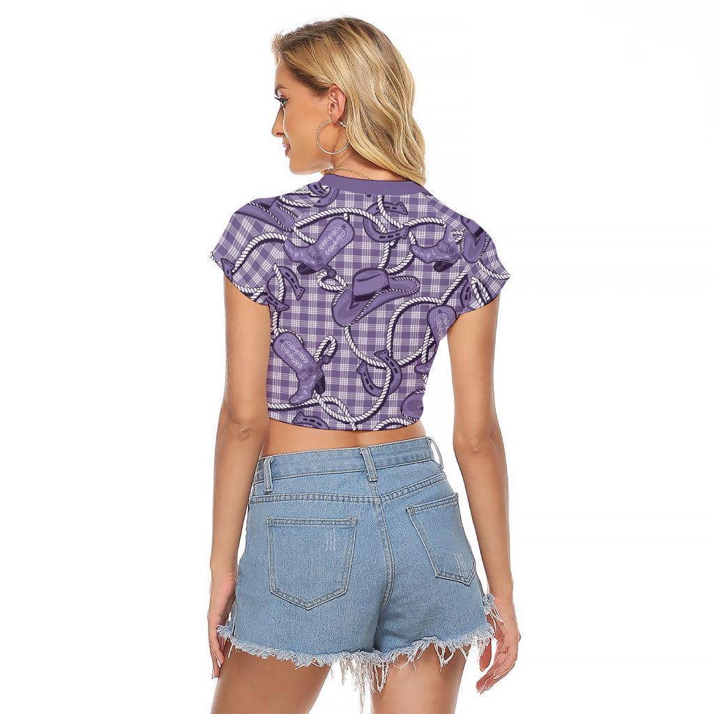 Purple Hawaii Palaka Cowboy Raglan Cropped T Shirt Hawaiian Paniolo Festival Spirit LT19 - Polynesian Pride