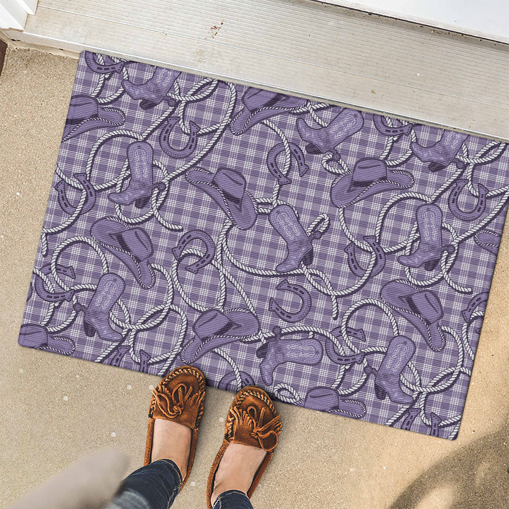 Purple Hawaii Palaka Cowboy Rubber Doormat Hawaiian Paniolo Festival Spirit LT19 - Polynesian Pride