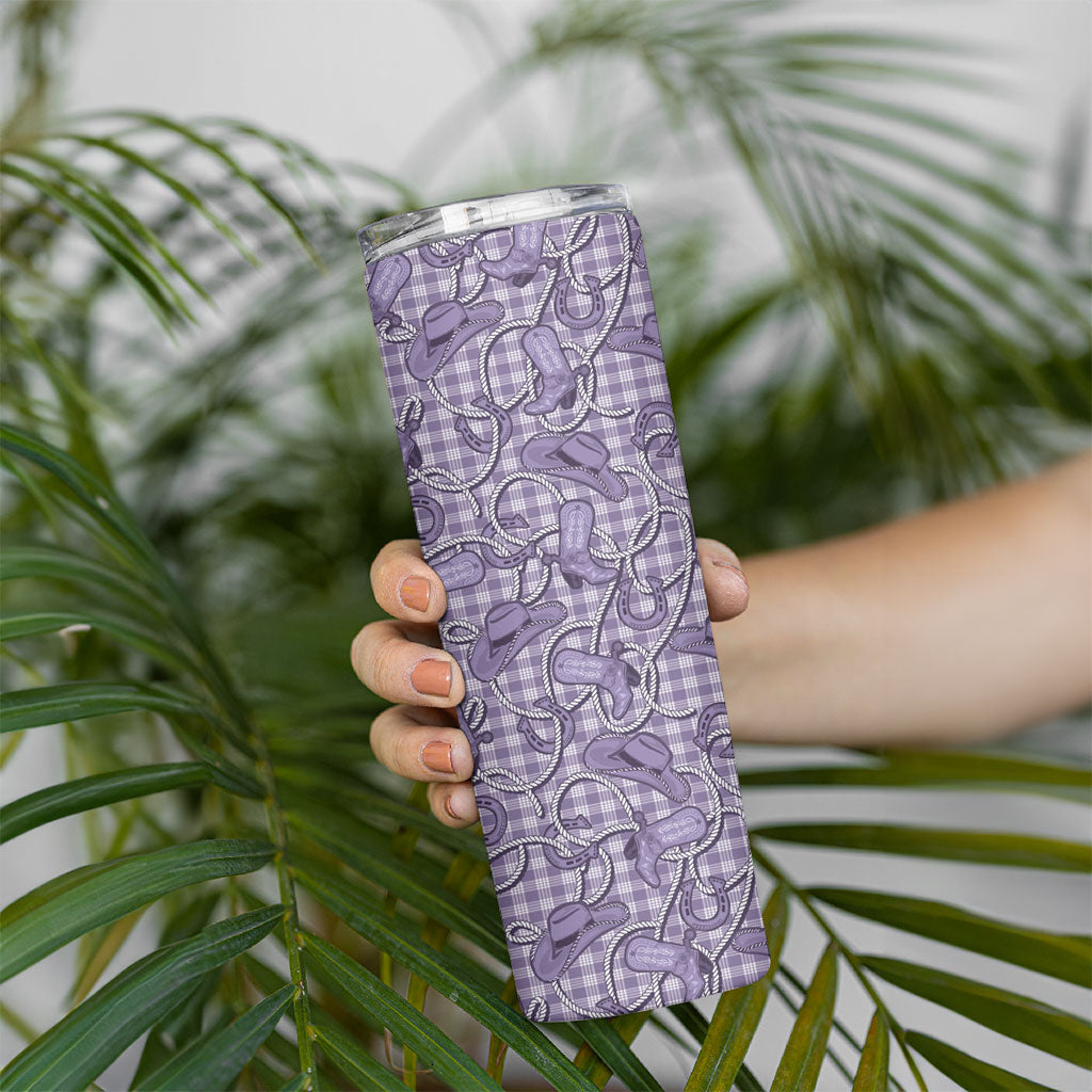 Purple Hawaii Palaka Cowboy Skinny Tumbler Hawaiian Paniolo Festival Spirit LT19 - Polynesian Pride