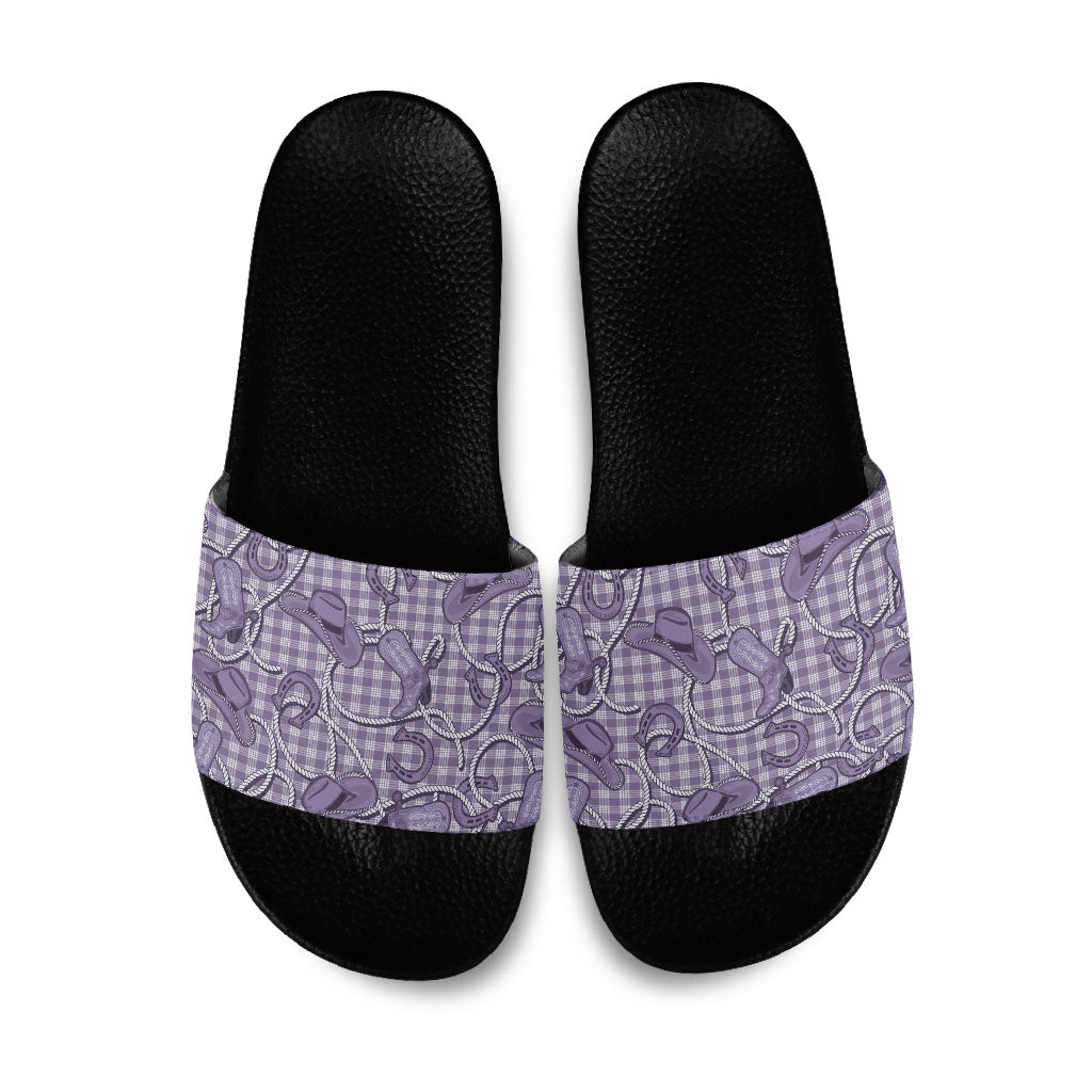 Purple Hawaii Palaka Cowboy Slide Sandals Hawaiian Paniolo Festival Spirit LT19 Purple - Polynesian Pride