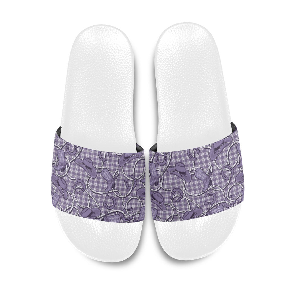 Purple Hawaii Palaka Cowboy Slide Sandals Hawaiian Paniolo Festival Spirit LT19 Purple - Polynesian Pride