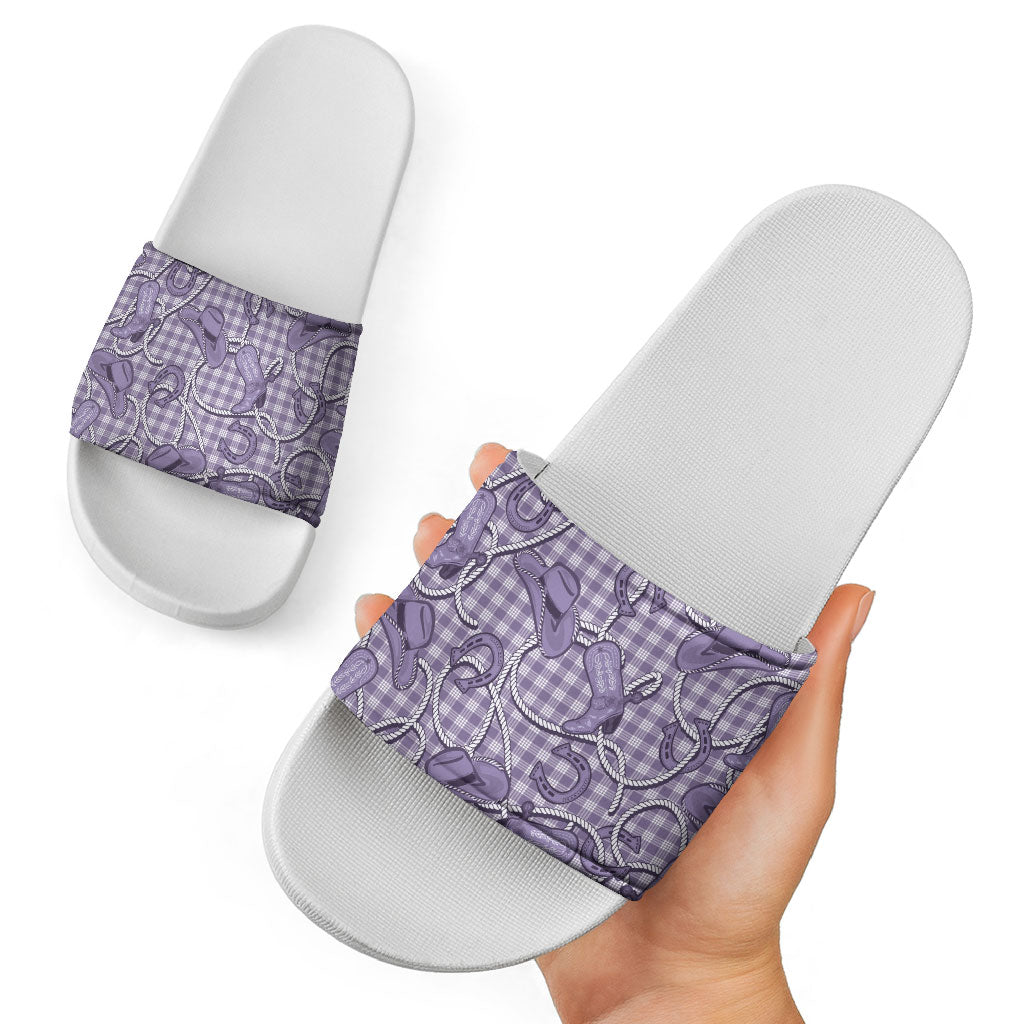 Purple Hawaii Palaka Cowboy Slide Sandals Hawaiian Paniolo Festival Spirit LT19 - Polynesian Pride