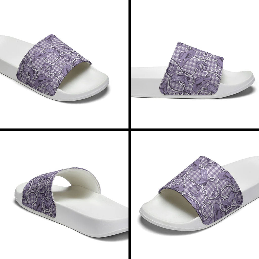 Purple Hawaii Palaka Cowboy Slide Sandals Hawaiian Paniolo Festival Spirit LT19 - Polynesian Pride