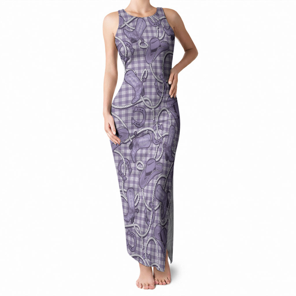 Purple Hawaii Palaka Cowboy Tank Maxi Dress Hawaiian Paniolo Festival Spirit LT19 Women Purple - Polynesian Pride