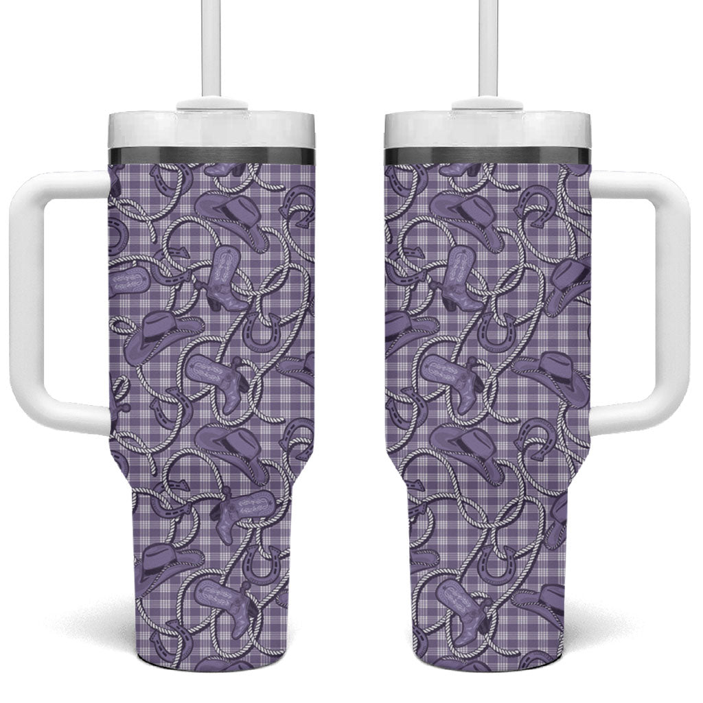 Purple Hawaii Palaka Cowboy Tumbler With Handle Hawaiian Paniolo Festival Spirit LT19 One Size: 40 oz Purple - Polynesian Pride
