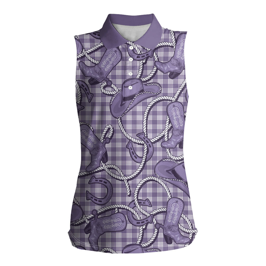 Purple Hawaii Palaka Cowboy Women Sleeveless Polo Shirt Hawaiian Paniolo Festival Spirit LT19 Female Purple - Polynesian Pride
