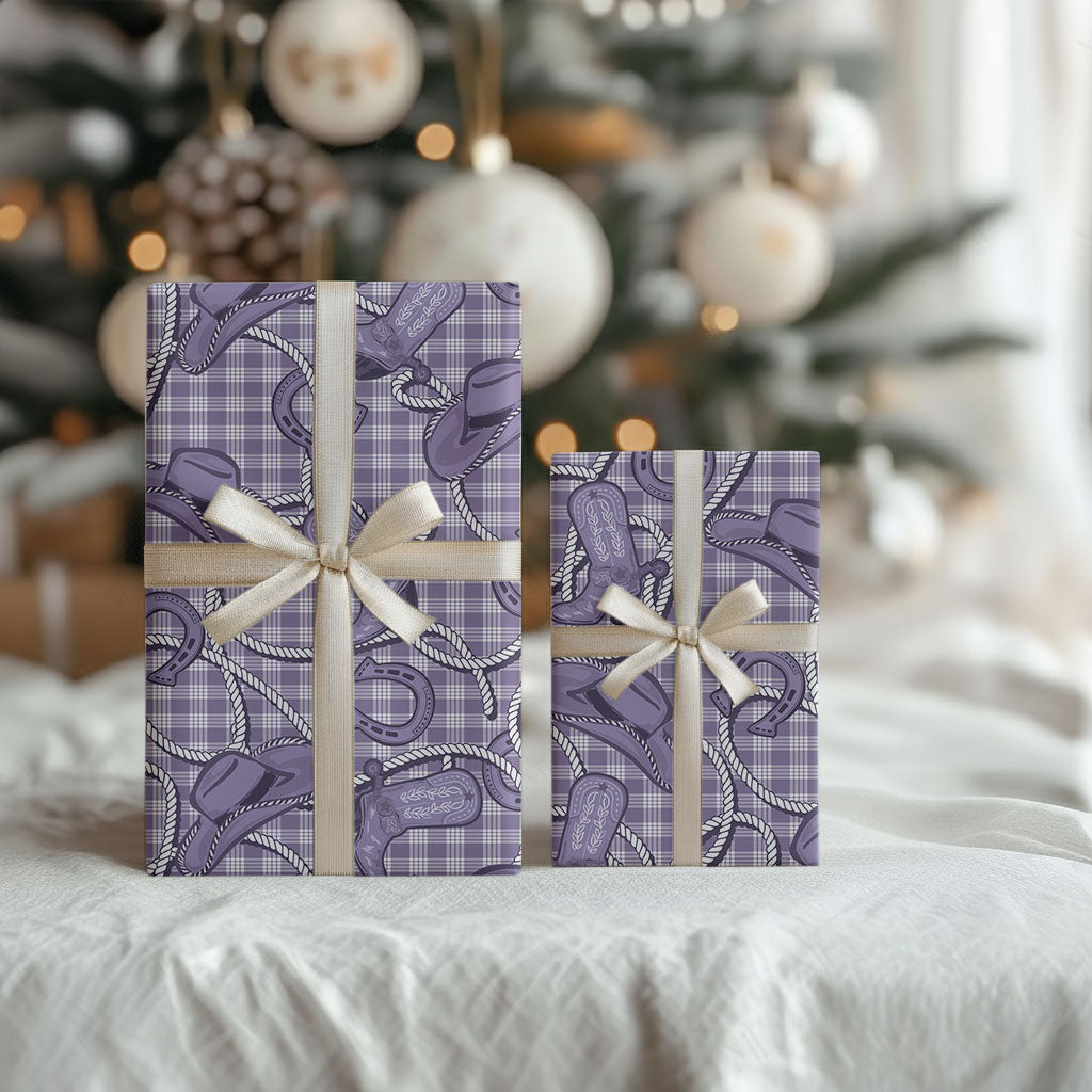 Purple Hawaii Palaka Cowboy Wrapping Paper Hawaiian Paniolo Festival Spirit LT19 - Polynesian Pride