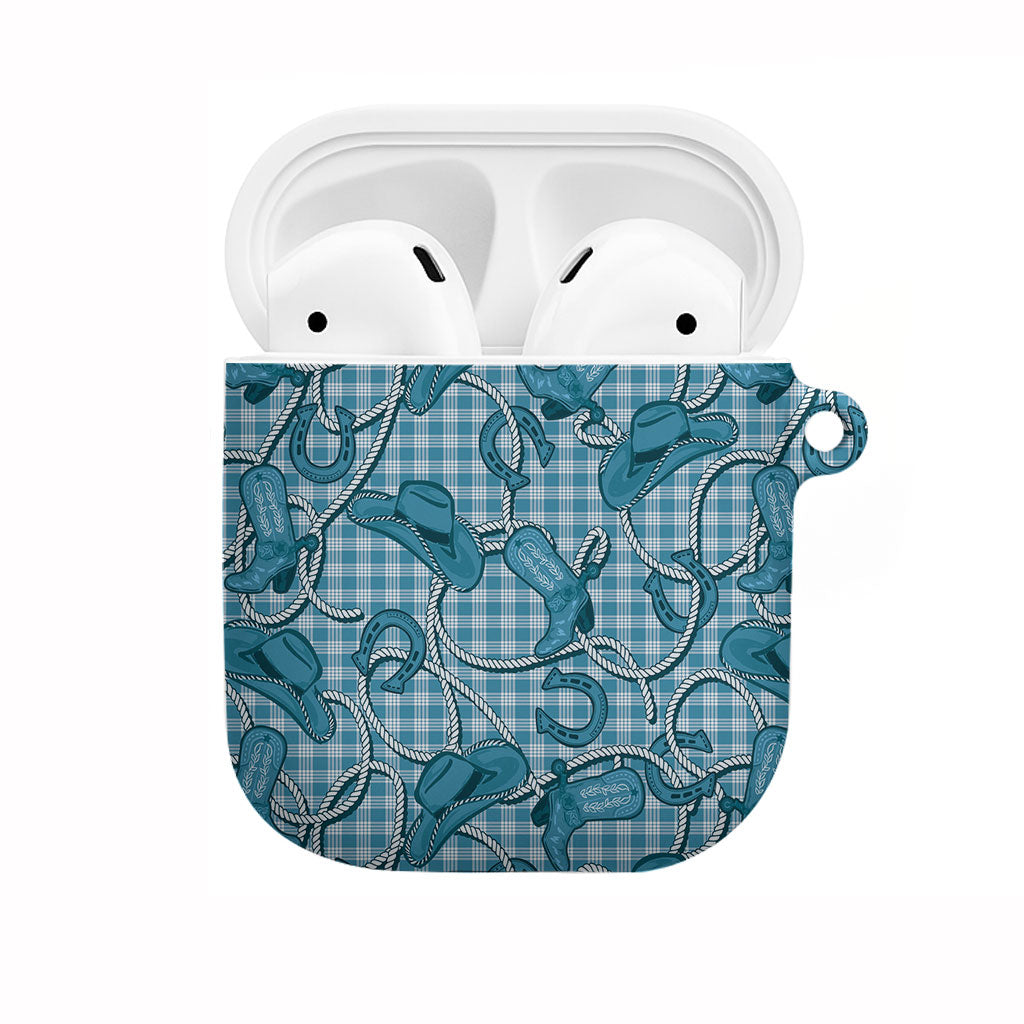Blue Hawaii Palaka Cowboy AirPods Case Hawaiian Paniolo Festival Spirit LT19 Blue - Polynesian Pride