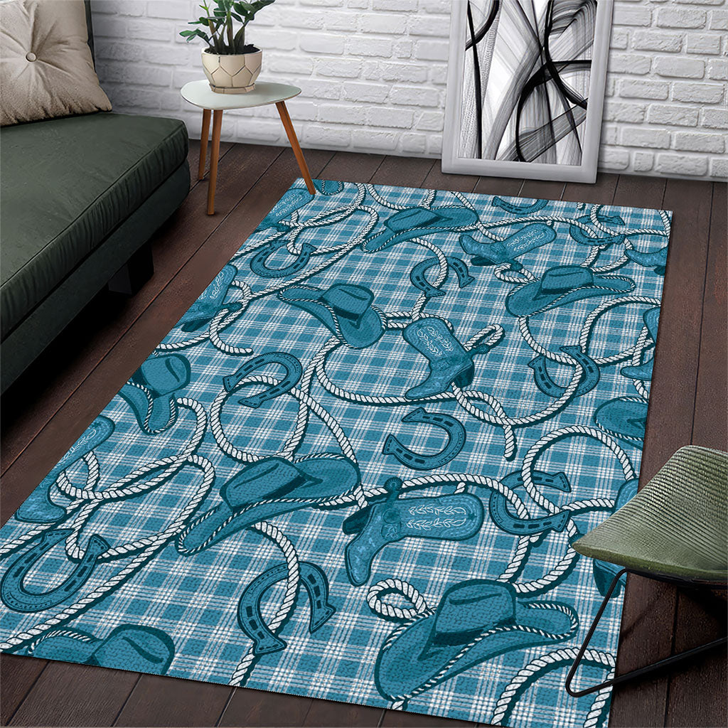 Blue Hawaii Palaka Cowboy Area Rug Hawaiian Paniolo Festival Spirit LT19 Blue - Polynesian Pride