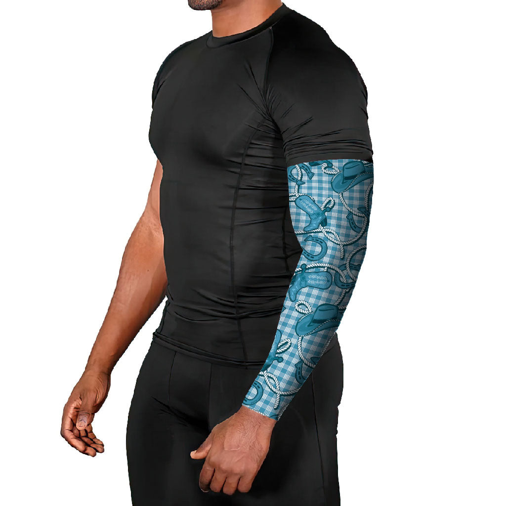 Blue Hawaii Palaka Cowboy Arm Sleeves Hawaiian Paniolo Festival Spirit LT19 - Polynesian Pride