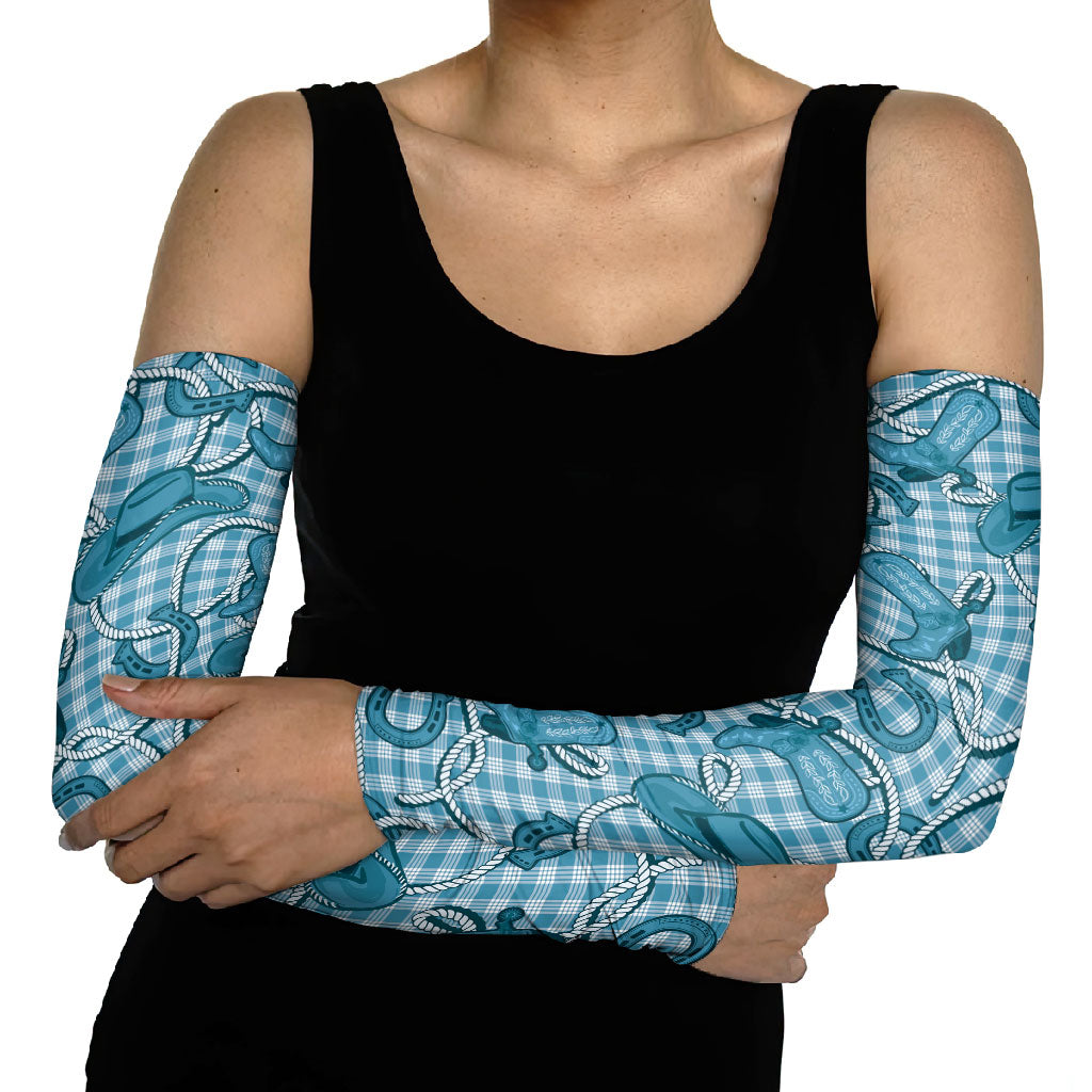 Blue Hawaii Palaka Cowboy Arm Sleeves Hawaiian Paniolo Festival Spirit LT19 - Polynesian Pride