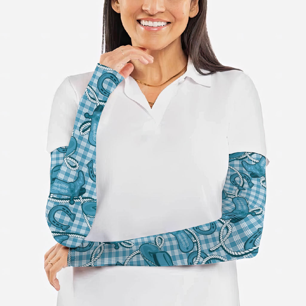 Blue Hawaii Palaka Cowboy Arm Sleeves Hawaiian Paniolo Festival Spirit LT19 - Polynesian Pride