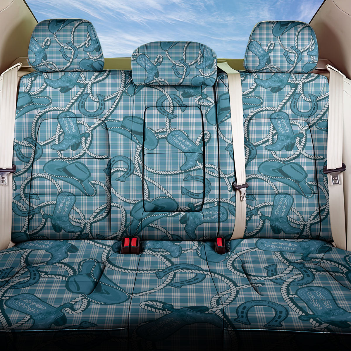 Blue Hawaii Palaka Cowboy Back Car Seat Cover Hawaiian Paniolo Festival Spirit LT19 One Size Blue - Polynesian Pride