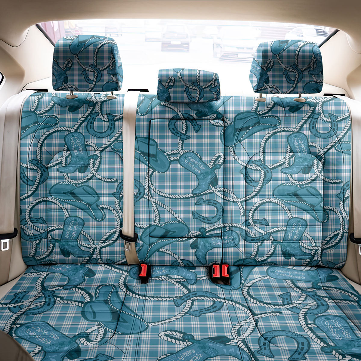 Blue Hawaii Palaka Cowboy Back Car Seat Cover Hawaiian Paniolo Festival Spirit LT19 - Polynesian Pride
