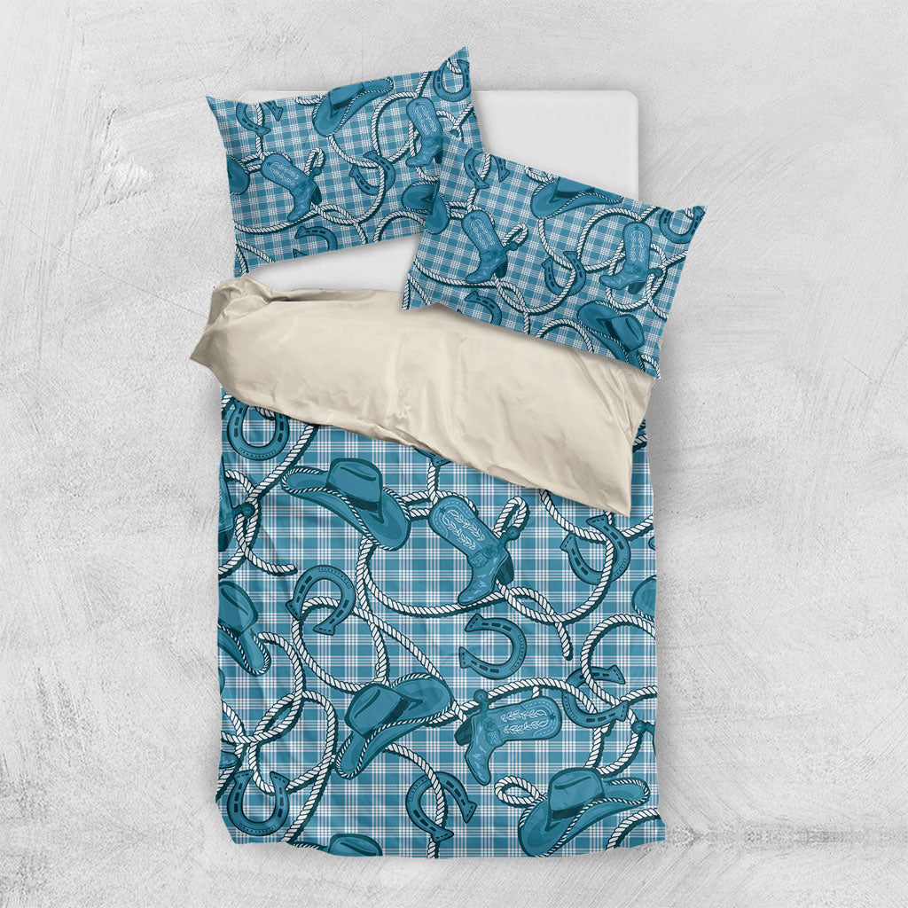 Blue Hawaii Palaka Cowboy Bedding Set Hawaiian Paniolo Festival Spirit LT19 US Twin 172cm x 218cm Blue - Polynesian Pride