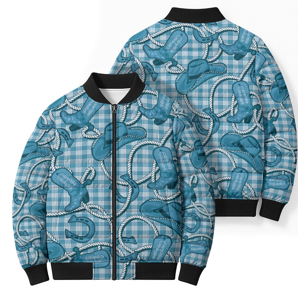 Blue Hawaii Palaka Cowboy Bomber Puffer Jacket Hawaiian Paniolo Festival Spirit LT19 - Polynesian Pride
