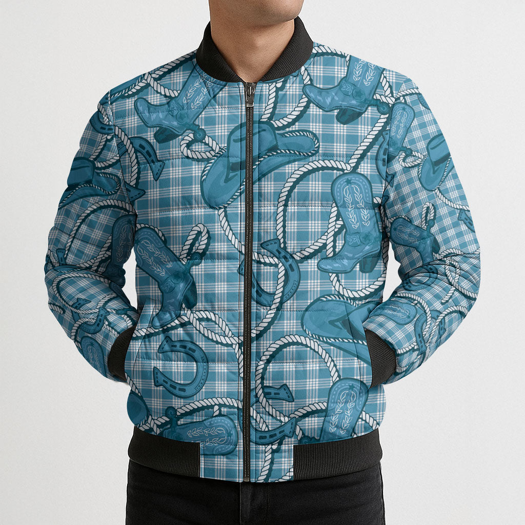 Blue Hawaii Palaka Cowboy Bomber Puffer Jacket Hawaiian Paniolo Festival Spirit LT19 - Polynesian Pride