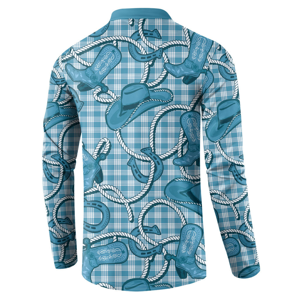 Blue Hawaii Palaka Cowboy Button Sweatshirt Hawaiian Paniolo Festival Spirit LT19 - Polynesian Pride