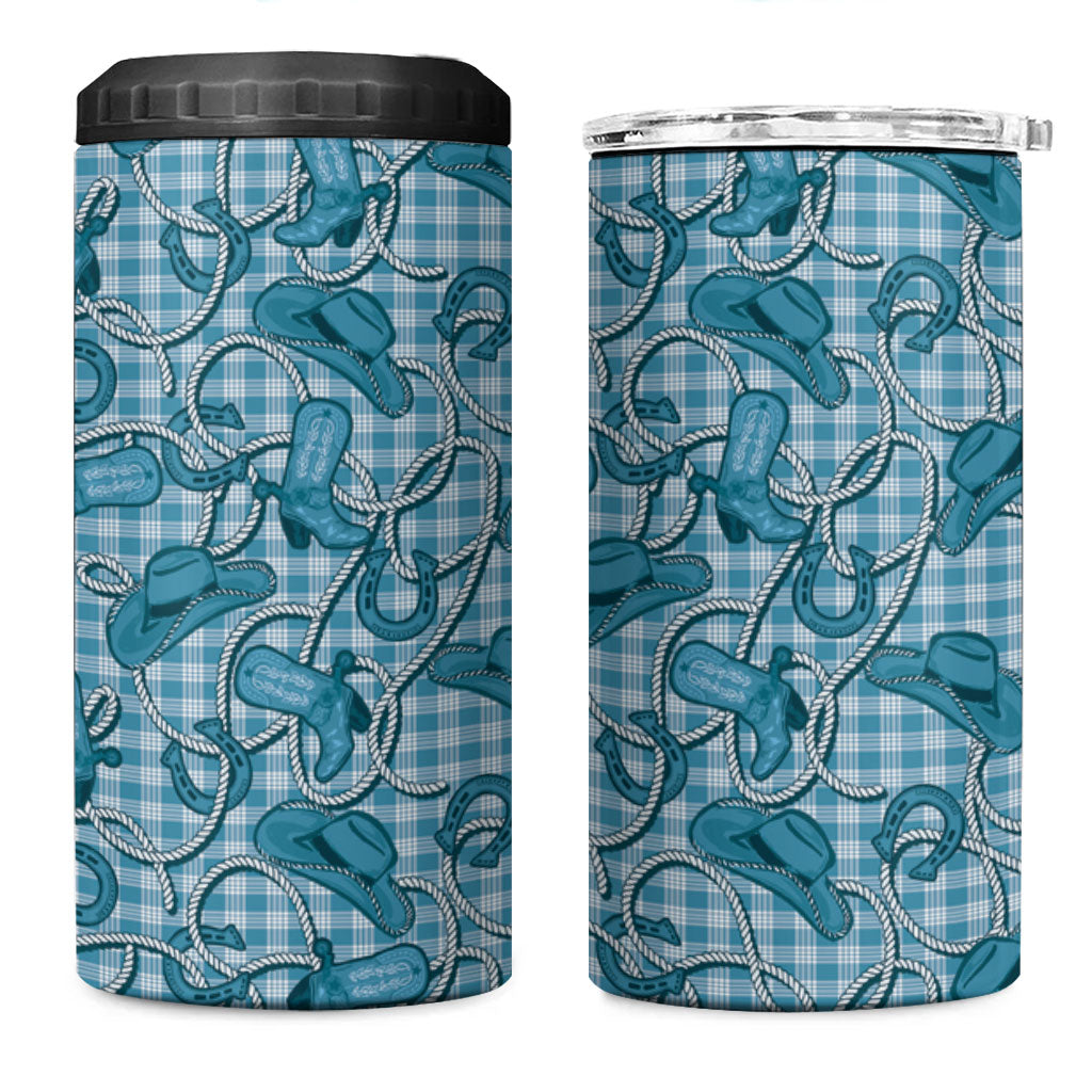 Blue Hawaii Palaka Cowboy 4 in 1 Can Cooler Tumbler Hawaiian Paniolo Festival Spirit LT19 One Size: 16 oz Blue - Polynesian Pride
