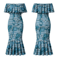 Blue Hawaii Palaka Cowboy Couples Matching Mermaid Dress and Hawaiian Shirt Hawaiian Paniolo Festival Spirit LT19 - Polynesian Pride