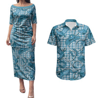 Blue Hawaii Palaka Cowboy Couples Matching Puletasi and Hawaiian Shirt Hawaiian Paniolo Festival Spirit LT19 Blue - Polynesian Pride