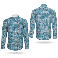 Blue Hawaii Palaka Cowboy Couples Matching Puletasi and Long Sleeve Button Shirt Hawaiian Paniolo Festival Spirit LT19 - Polynesian Pride