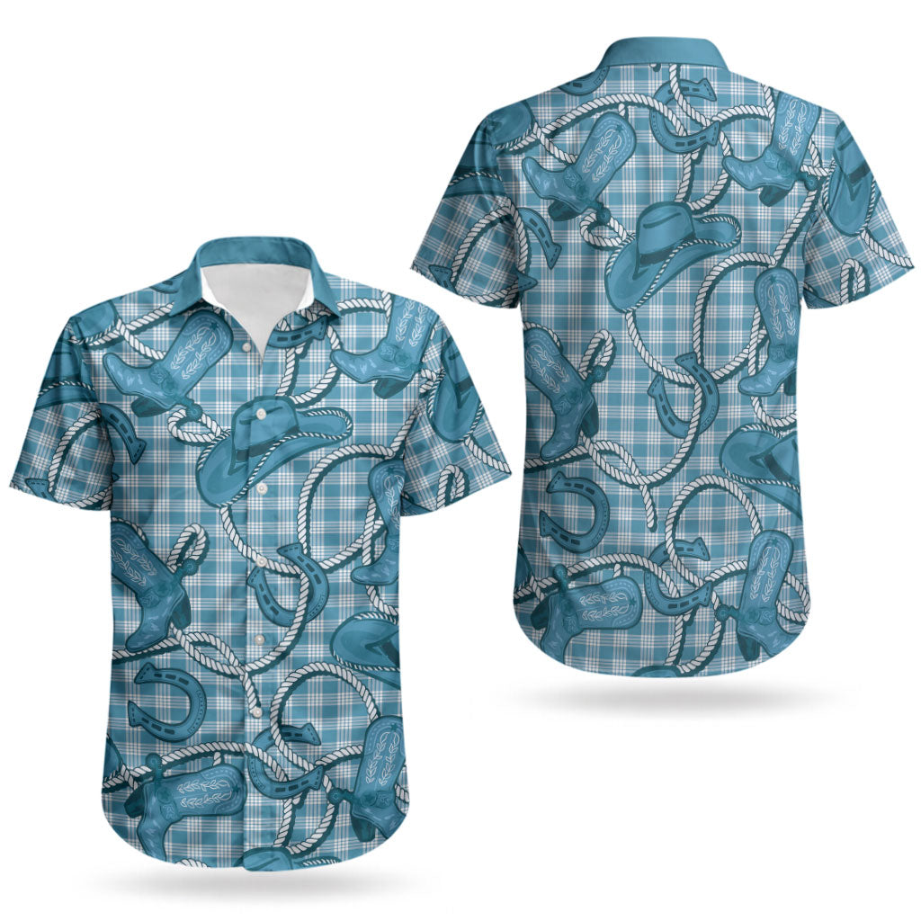 Blue Hawaii Palaka Cowboy Couples Matching Summer Maxi Dress and Hawaiian Shirt Hawaiian Paniolo Festival Spirit LT19 - Polynesian Pride