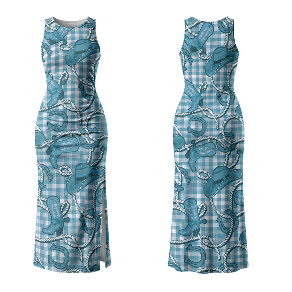 Blue Hawaii Palaka Cowboy Couples Matching Tank Maxi Dress and Hawaiian Shirt Hawaiian Paniolo Festival Spirit LT19 - Polynesian Pride