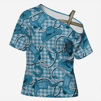 Blue Hawaii Palaka Cowboy Cross Shoulder Shirt Hawaiian Paniolo Festival Spirit LT19 Female Blue - Polynesian Pride