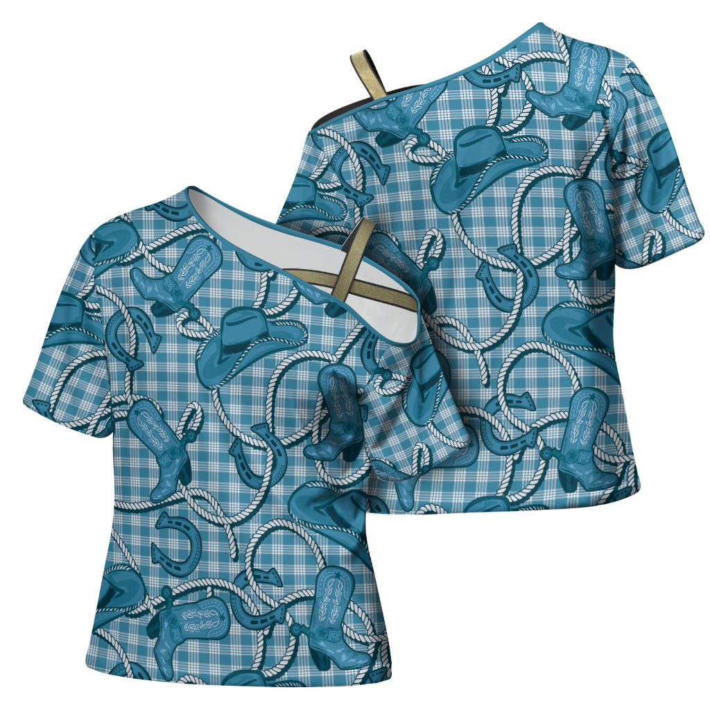 Blue Hawaii Palaka Cowboy Cross Shoulder Shirt Hawaiian Paniolo Festival Spirit LT19 - Polynesian Pride