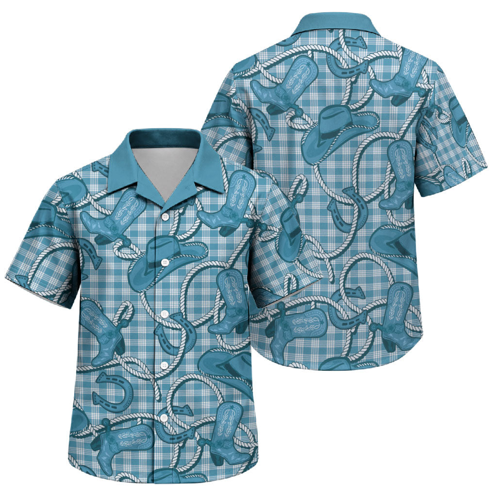 Blue Hawaii Palaka Cowboy Family Matching Long Sleeve Bodycon Dress and Hawaiian Shirt Hawaiian Paniolo Festival Spirit LT19 Son's Shirt Blue - Polynesian Pride