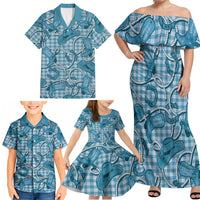 Blue Hawaii Palaka Cowboy Family Matching Off Shoulder Maxi Dress and Hawaiian Shirt Hawaiian Paniolo Festival Spirit LT19 - Polynesian Pride