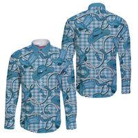 Blue Hawaii Palaka Cowboy Family Matching Off Shoulder Maxi Dress and Hawaiian Shirt Hawaiian Paniolo Festival Spirit LT19 Dad's Shirt - Long Sleeve Blue - Polynesian Pride