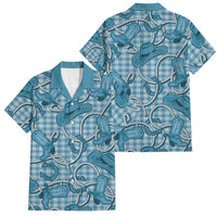 Blue Hawaii Palaka Cowboy Family Matching Off Shoulder Short Dress and Hawaiian Shirt Hawaiian Paniolo Festival Spirit LT19 Dad's Shirt - Short Sleeve Blue - Polynesian Pride
