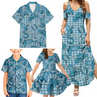 Blue Hawaii Palaka Cowboy Family Matching Summer Maxi Dress and Hawaiian Shirt Hawaiian Paniolo Festival Spirit LT19 - Polynesian Pride
