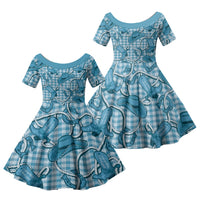 Blue Hawaii Palaka Cowboy Family Matching Summer Maxi Dress and Hawaiian Shirt Hawaiian Paniolo Festival Spirit LT19 Daughter's Dress Blue - Polynesian Pride