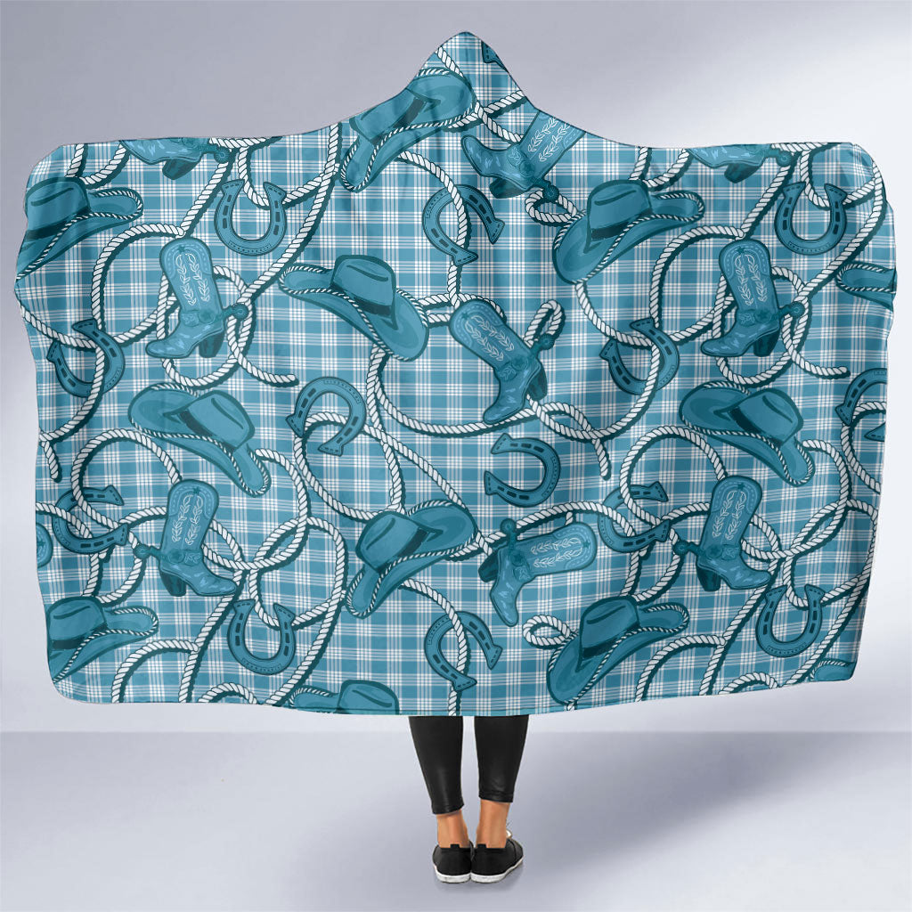 Blue Hawaii Palaka Cowboy Hooded Blanket Hawaiian Paniolo Festival Spirit LT19 One Size Blue - Polynesian Pride
