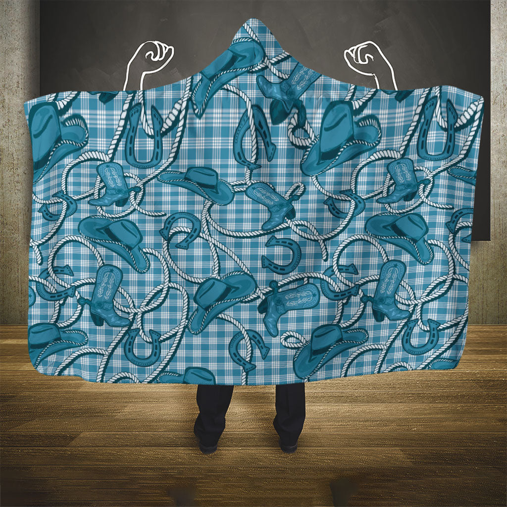 Blue Hawaii Palaka Cowboy Hooded Blanket Hawaiian Paniolo Festival Spirit LT19 - Polynesian Pride