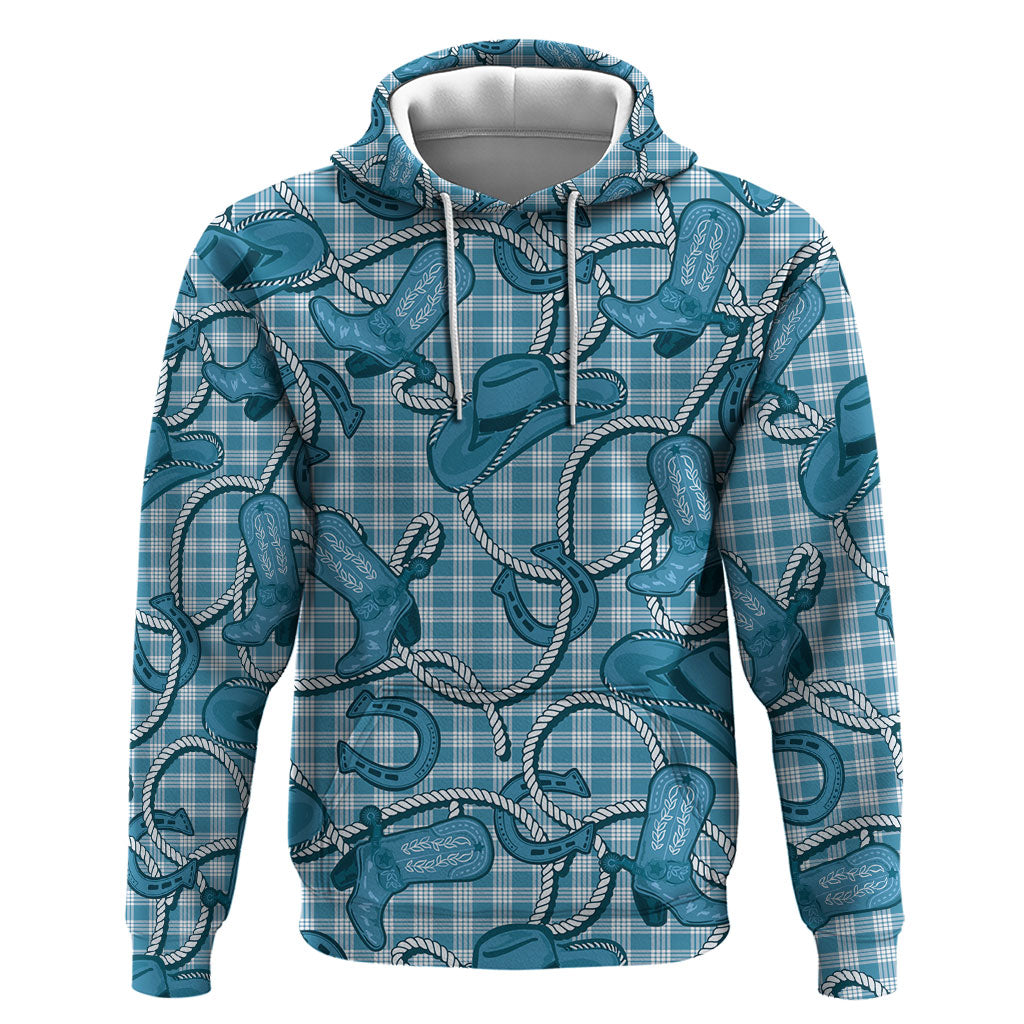 Blue Hawaii Palaka Cowboy Hoodie Hawaiian Paniolo Festival Spirit LT19 Pullover Hoodie Blue - Polynesian Pride
