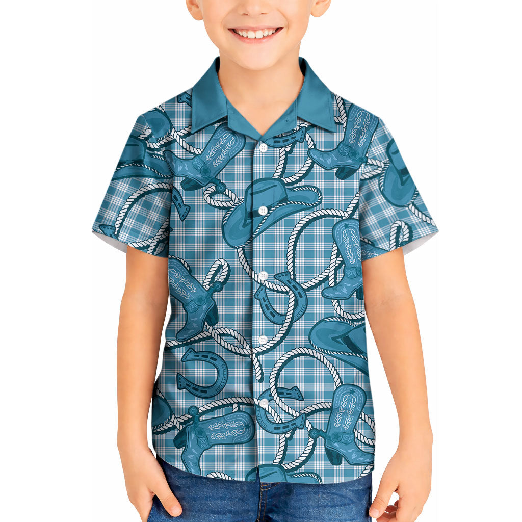 Blue Hawaii Palaka Cowboy Kid Hawaiian Shirt Hawaiian Paniolo Festival Spirit LT19 Kid Blue - Polynesian Pride