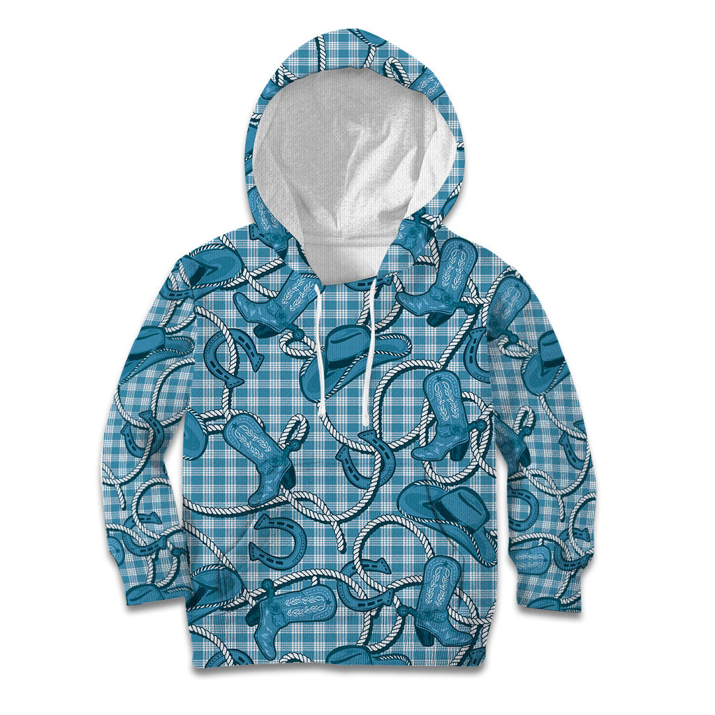 Blue Hawaii Palaka Cowboy Kid Hoodie Hawaiian Paniolo Festival Spirit LT19 Hoodie Blue - Polynesian Pride