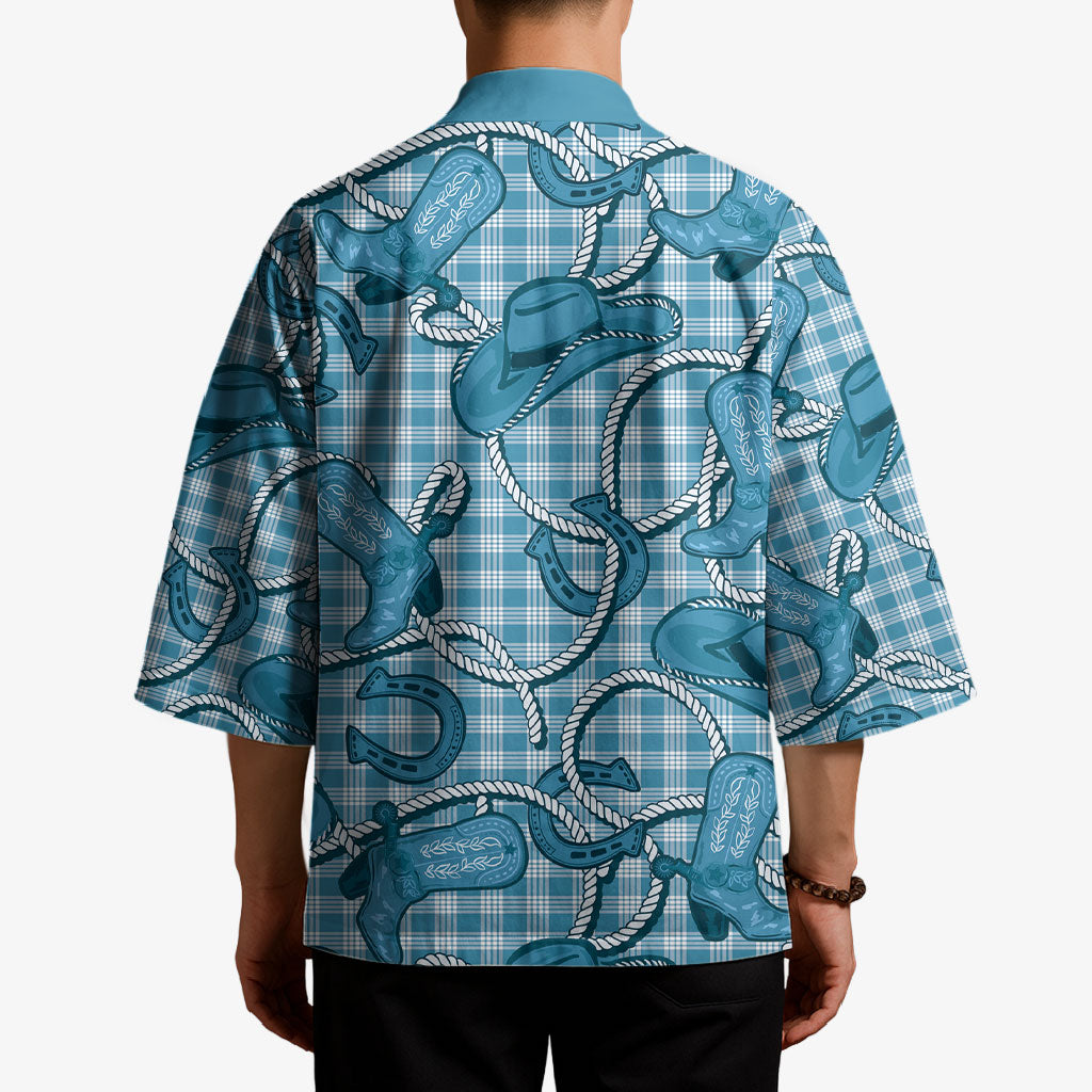 Blue Hawaii Palaka Cowboy Kimono Hawaiian Paniolo Festival Spirit LT19 - Polynesian Pride
