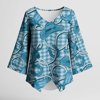 Blue Hawaii Palaka Cowboy Kimono Sleeve Blouse Hawaiian Paniolo Festival Spirit LT19 Female Blue - Polynesian Pride