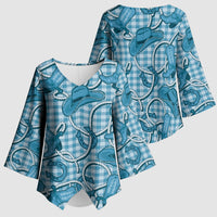 Blue Hawaii Palaka Cowboy Kimono Sleeve Blouse Hawaiian Paniolo Festival Spirit LT19 - Polynesian Pride